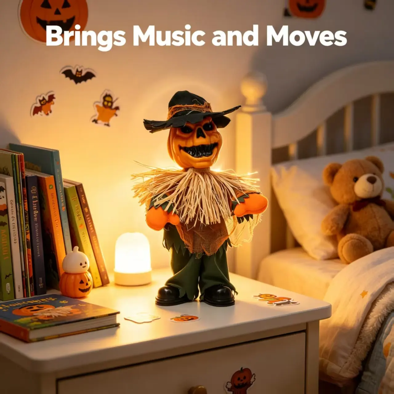 Voice-Controlled Pumpkin Straw Man Halloween Decoration, Automatic Dancing with Horror Sound Effects, Haunted House Festival Decor