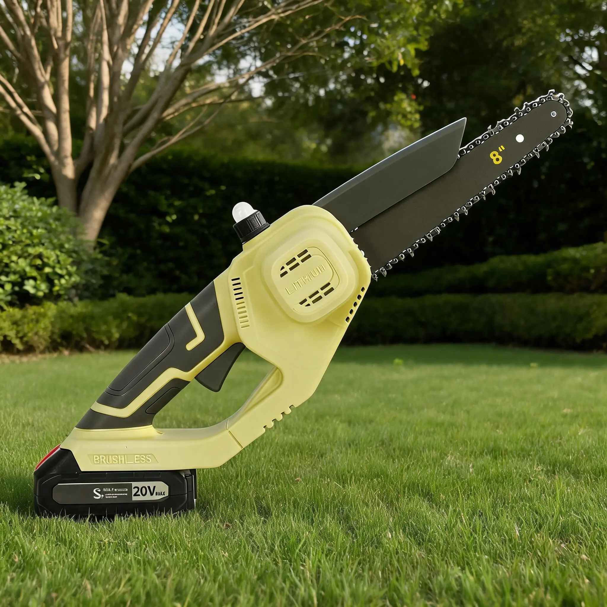 20V 8-Inch Wireless Mini Chain Saw with Brushless Motor - Handheld Electric Saw, Auto Oiling, 2×4.0Ah Batteries, Lightweight Portable Pruning Tool for Tree Trimming, Garden DIY Woodwork