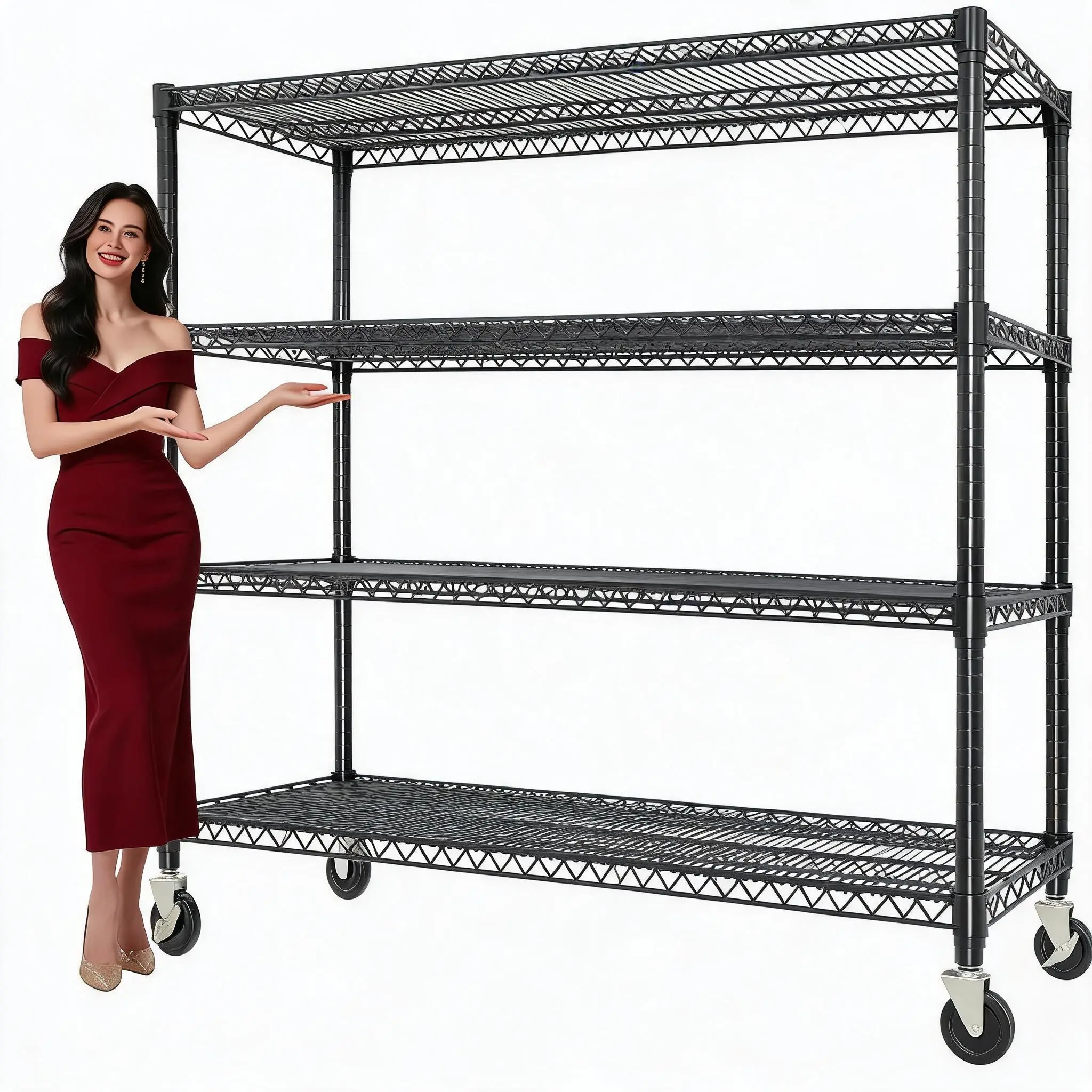 GAOMON Durable Shelving & Storage Heavy-Duty Rolling Metal Shelving Unit, 2640lbs Capacity Wire Storage Rack with Adjustable Shelves, Industrial Steel Cart with Wheels, Black for Garage, Kitchen