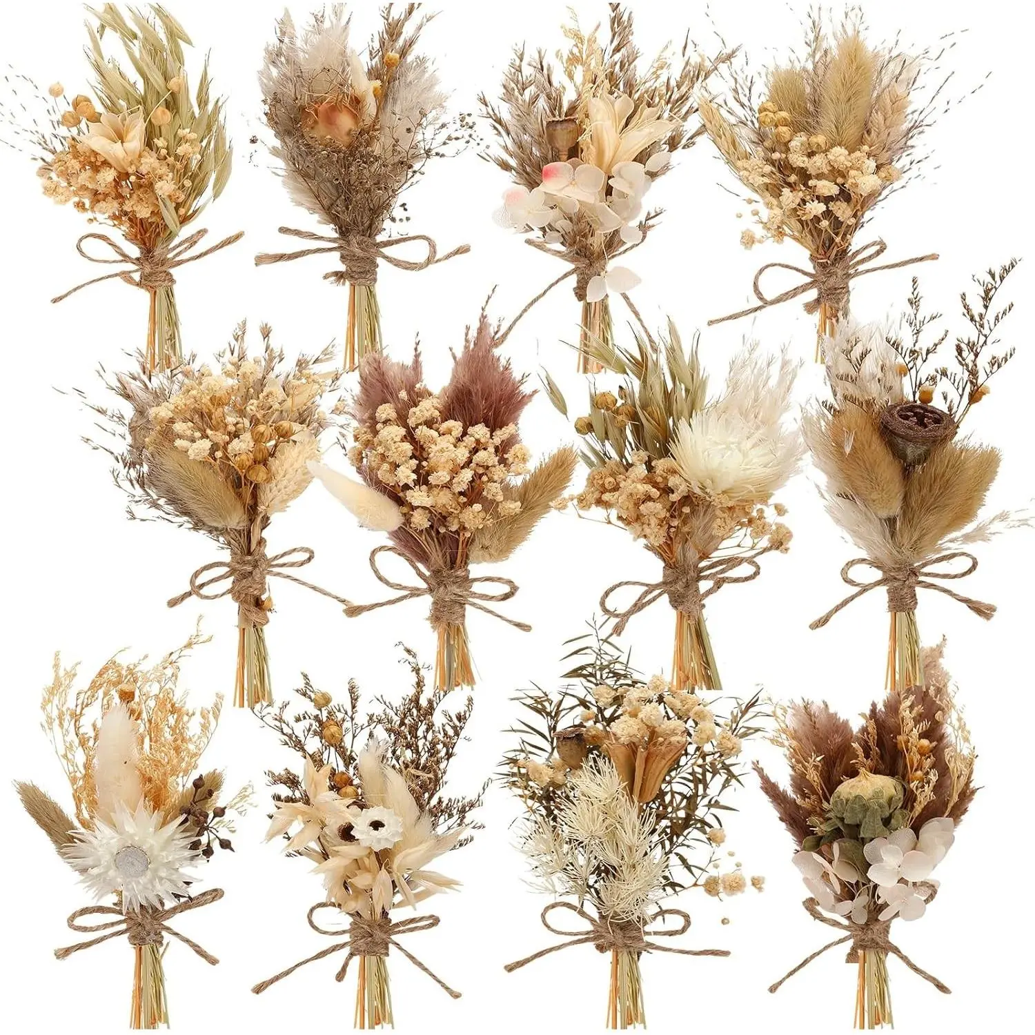 Layhit 12 Pcs Boho Rustic Mini Handmade Dried Flower Bouquet, Dry Flowers for Vase Decor, DIY Crafts, Photo Props, Men Boutonniere, Bridesmaid Gift, Birthday Home Decoration