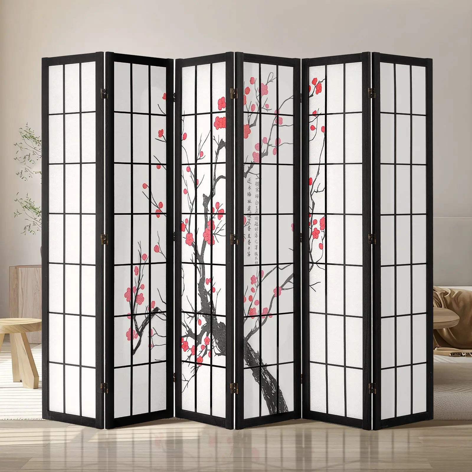【DealsForYouDays】VEVOR Room Divider, 6 Panel Japanese Room Divider Screen, Wood Folding Privacy Screen Indoor, Japanese Partition Portable Decoration Dividers, for Room Separation Home Office Restaurant Bedroom
