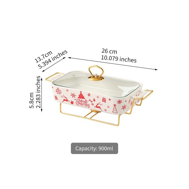 Rectangular Ceramic Casserole with Lid, High-Temperature Glazing for Halloween and Christmas, Available in Three Sizes, Creative Pot Holder for Home Dining & Parties