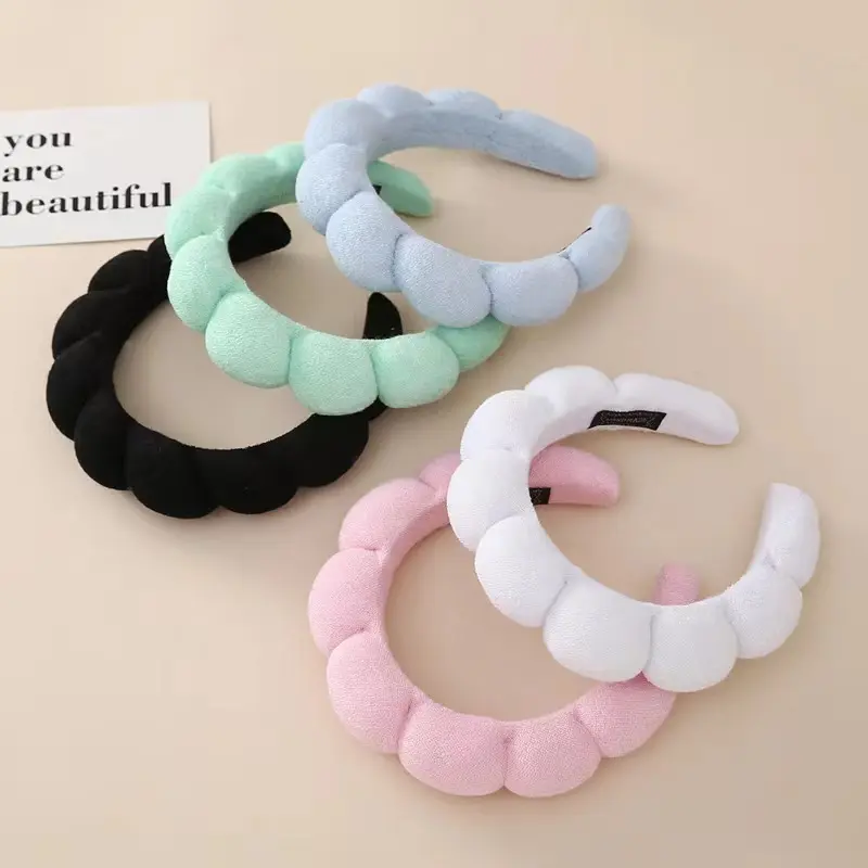 Puffy Bubble Spa Headbands for Women, 5-Pack Elegant Twisted Terry Cloth Hair Accessories, Non-Slip & Padded for Skincare, Headband Accessory, Non Slip Hairbands, Self Care Products, Home Spa, Resin, Twisted Pad, All