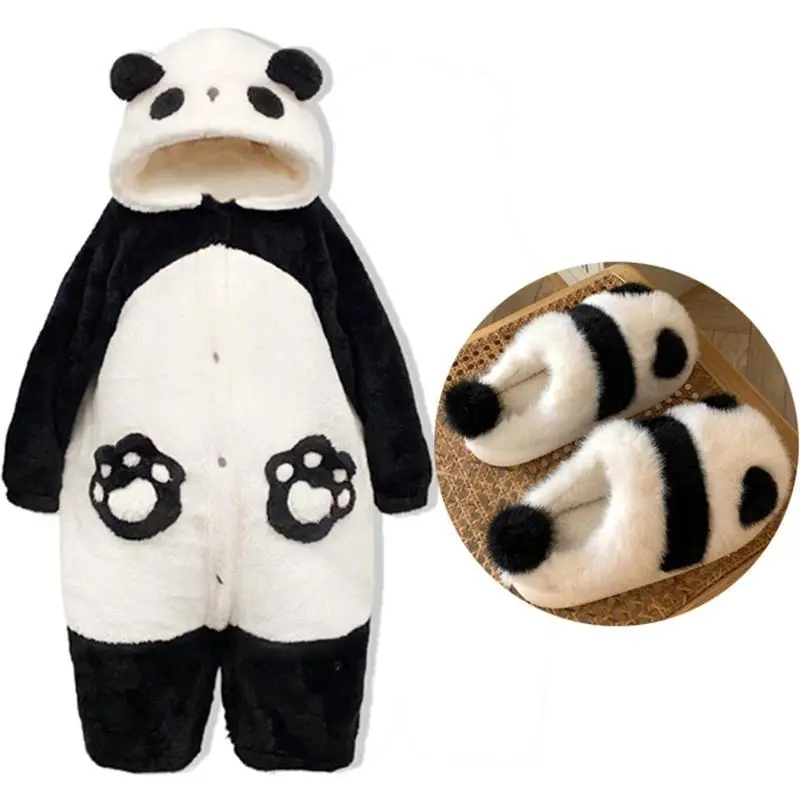 Adult Unisex Panda Kigurumi Robe Onesie - Unicorn Cosplay Animal Sleepwear Jumpsuit Pajamas, Winter Novelty Toy Costume with Slipper, for Cosplay Sleepwear Use, slipper only