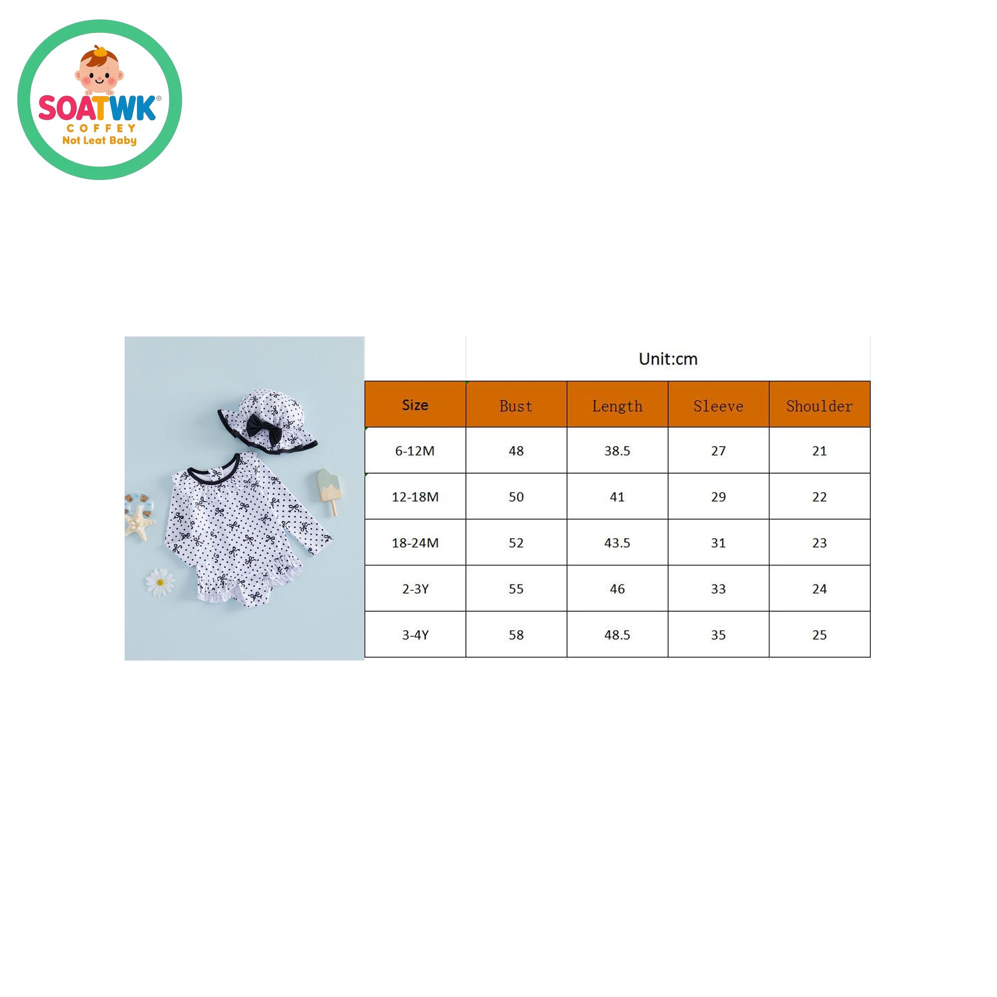 Toddler Girls Swimsuit, Bow Dots Print Long Sleeve Bikini with Hat Swimwear for Summer Bathing