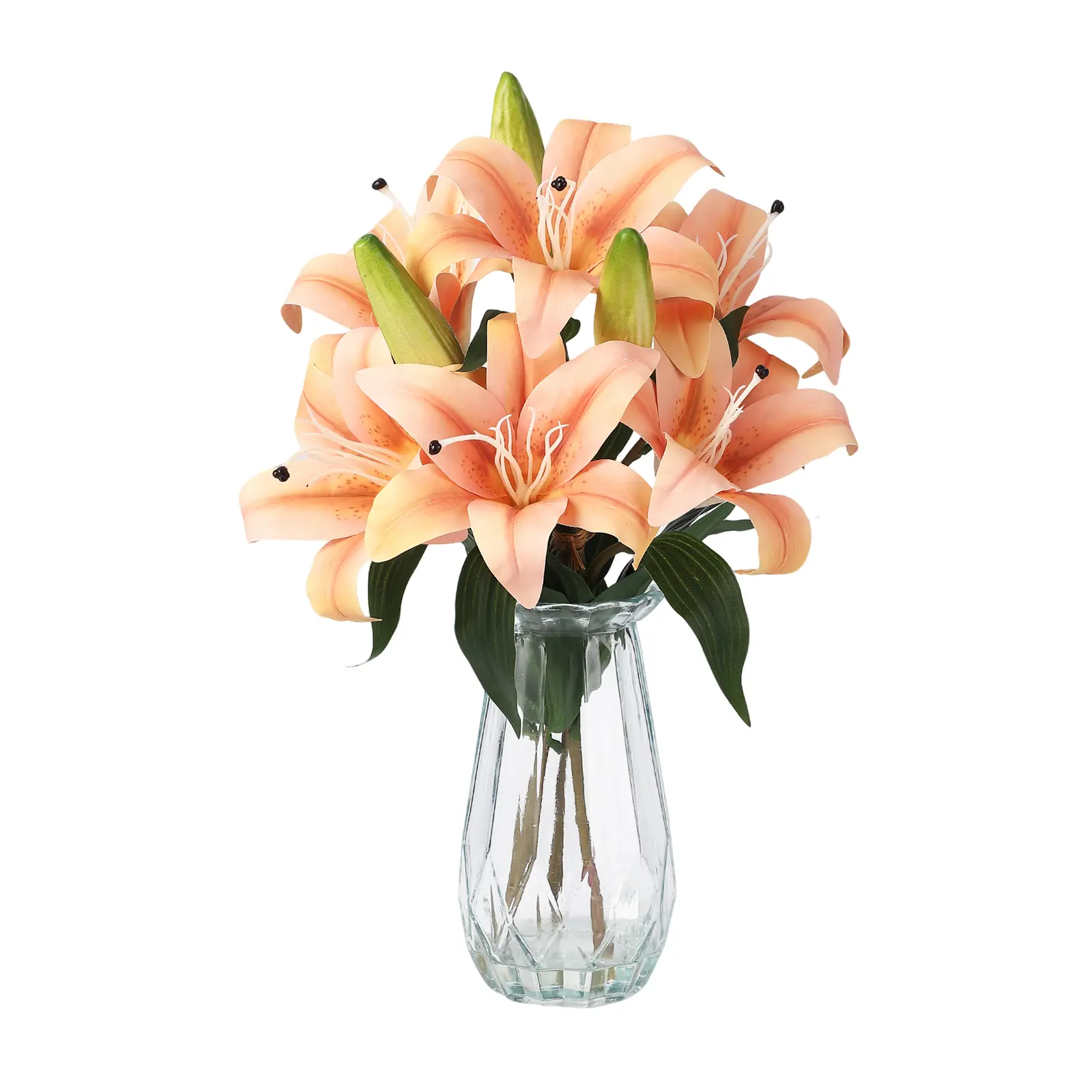 Real Touch Artificial Flora Arrangement in Glass Vase – Lifelike Silk Calla & Tiger Lilies
