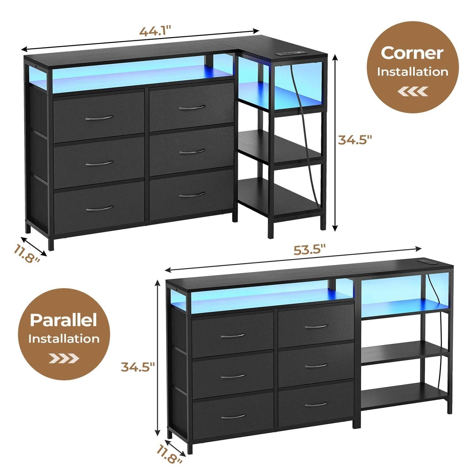 Corner L Shaped LED TV Stand Convertible Dresser Black Corner L Shaped LED TV Stand Convertible Dresser Black