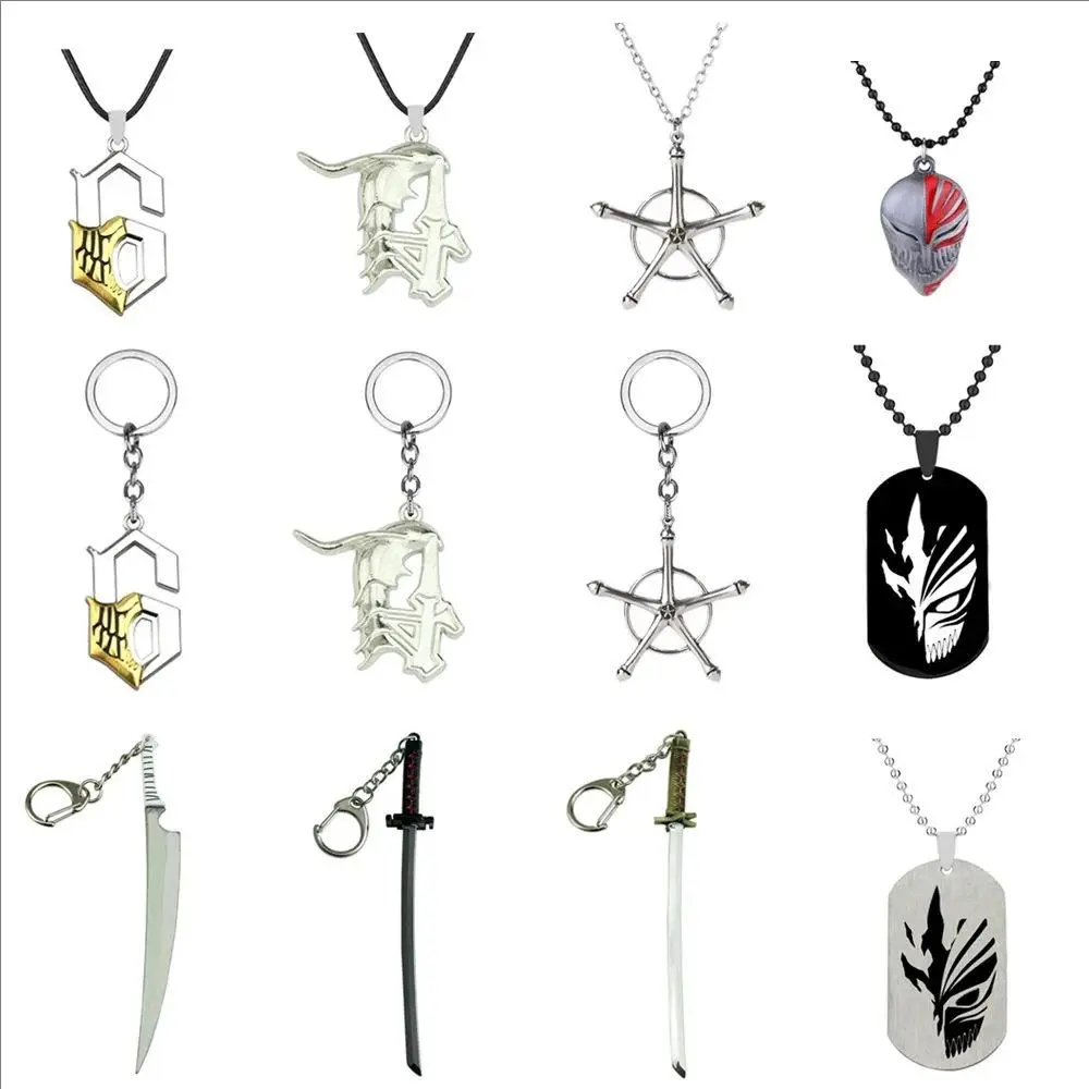 Anime Bleach Necklaces Zangetsu Zanpakutou Sword Key Chain Hitsugaya Toushirou Katana Keychains Accessories   ﻿