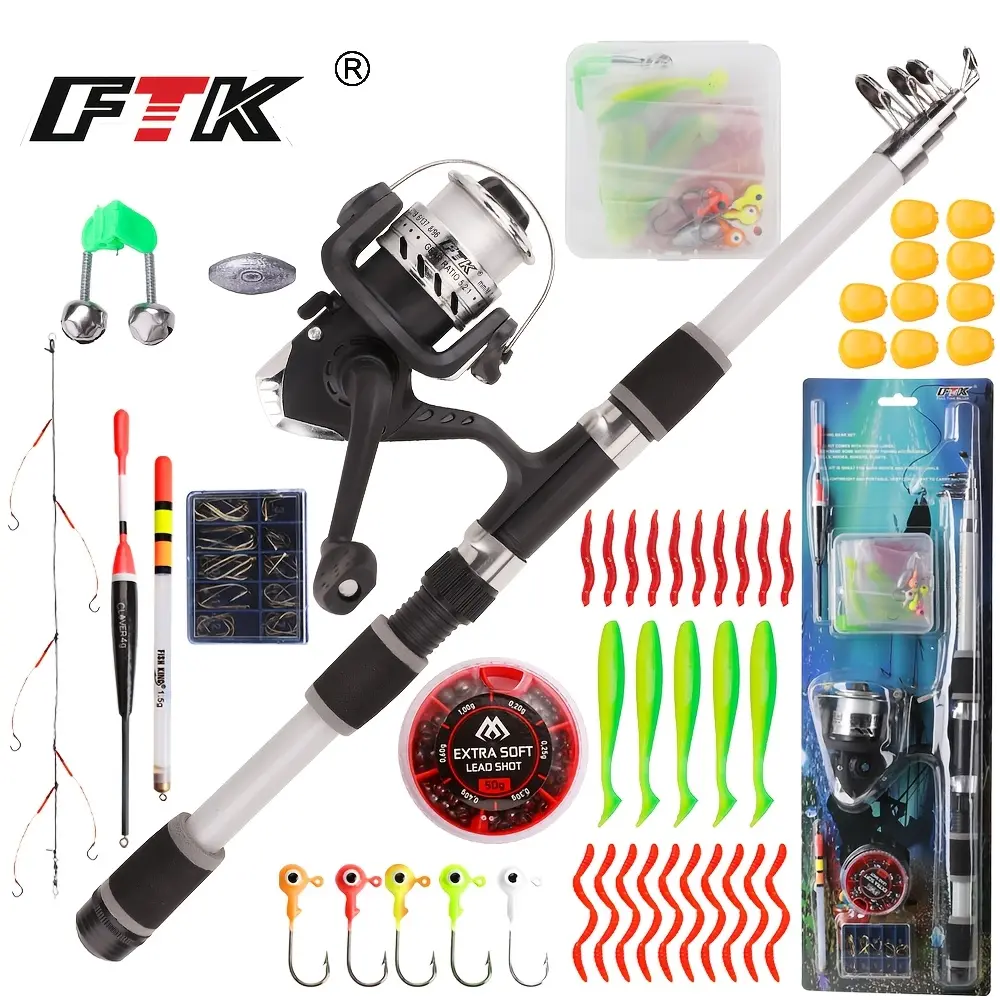 FTK 43pcs Fishing Kit Telescopic Fishing Rod With Reel Set Combination Kit For Saltwater And Freshwater Fishing Rod Set