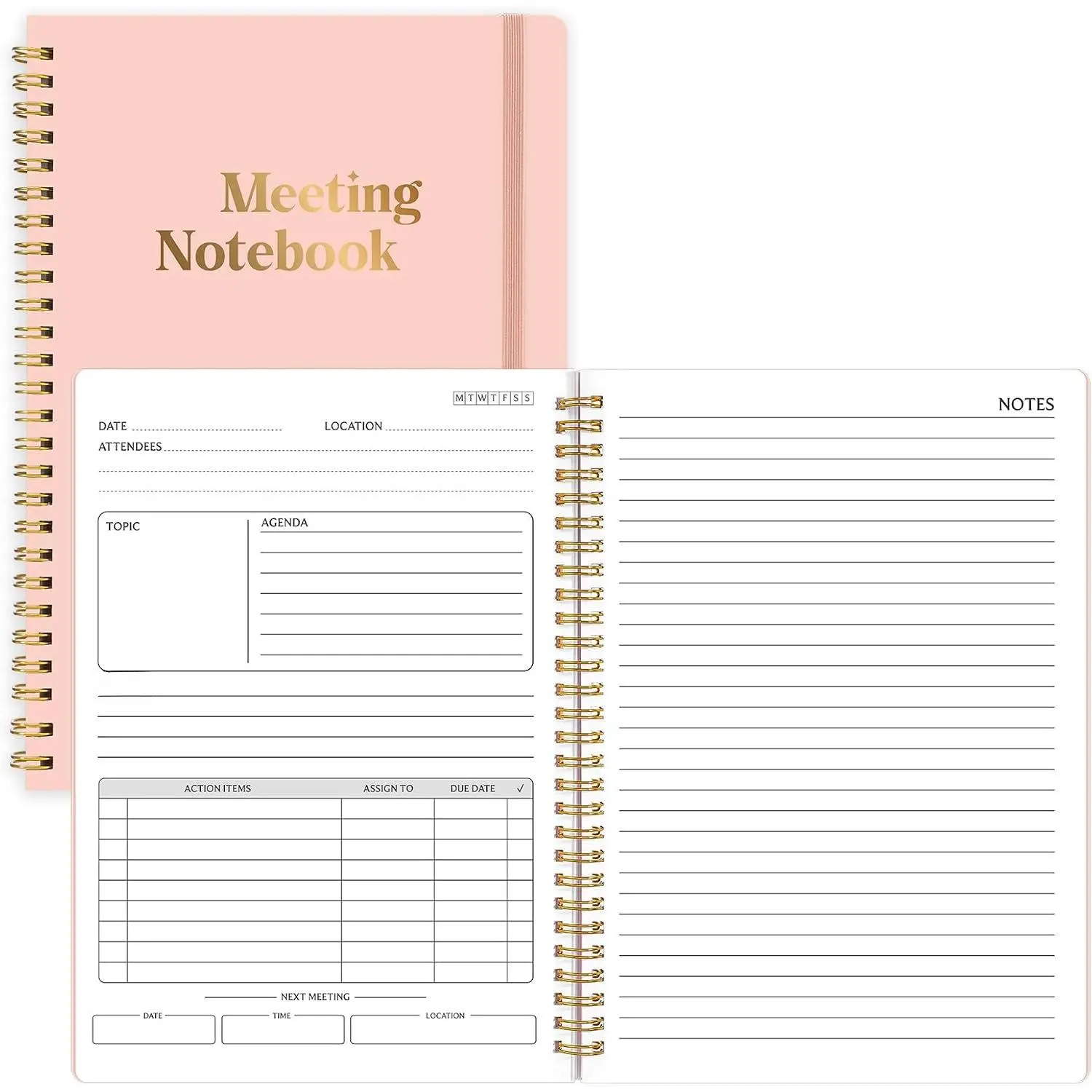 Meeting Notebook, Undated Spiral Bound Hardcover, 7" x 10",  | 160 Pages, 100GSM FSC-Certified Paper, Meeting Notebook for Teachers, Action Items & Meeting Minutes for Work Meetings