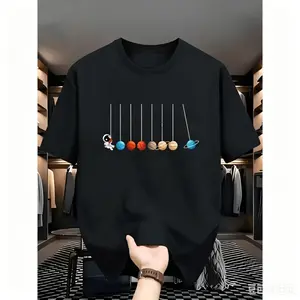 Men's Newton's Pendulum Planet T-Shirt Casual Crew Neck Iconic Physics Pattern Machine Washable Casual Wear Physics Enthusiast Gift