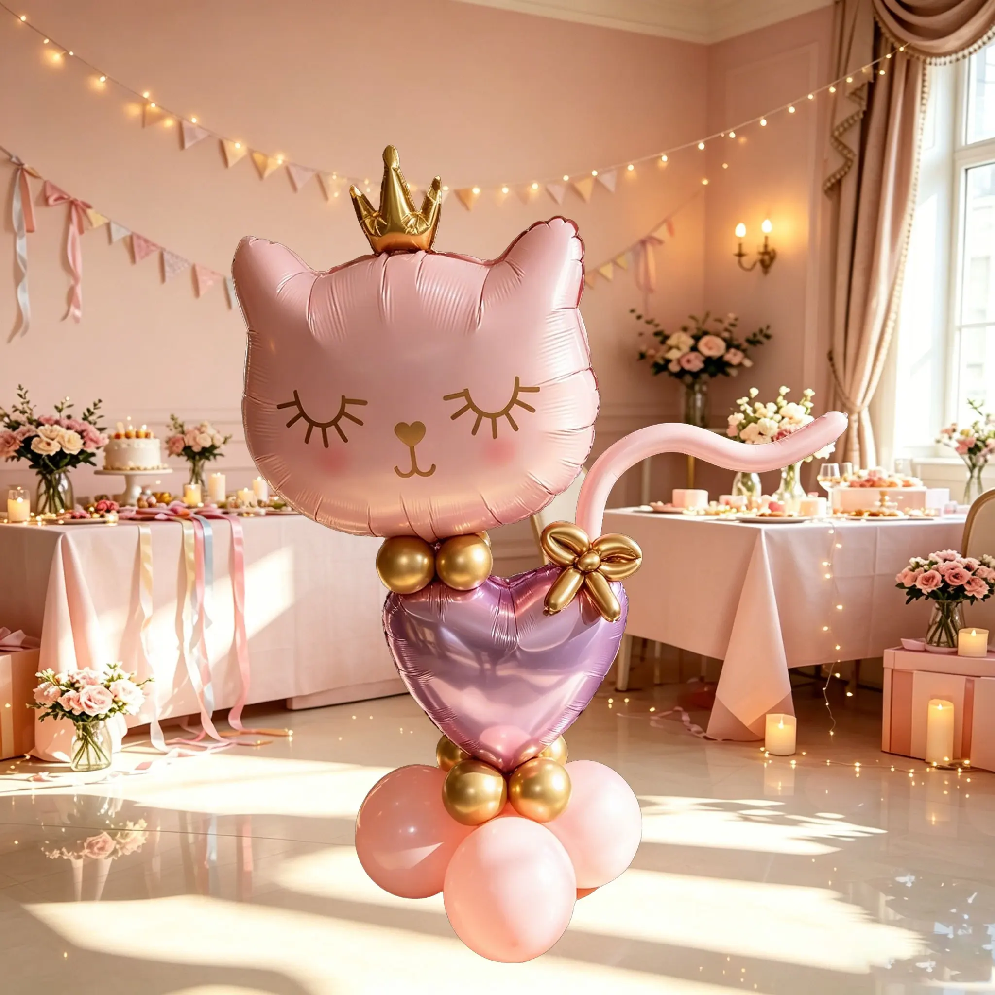 Crown Cat Balloon Set, Pearlescent Heart Foil Balloons, Compatible Latex Balloons, Baby Shower, Birthday Party Decorations, Balloon Decorations Kit