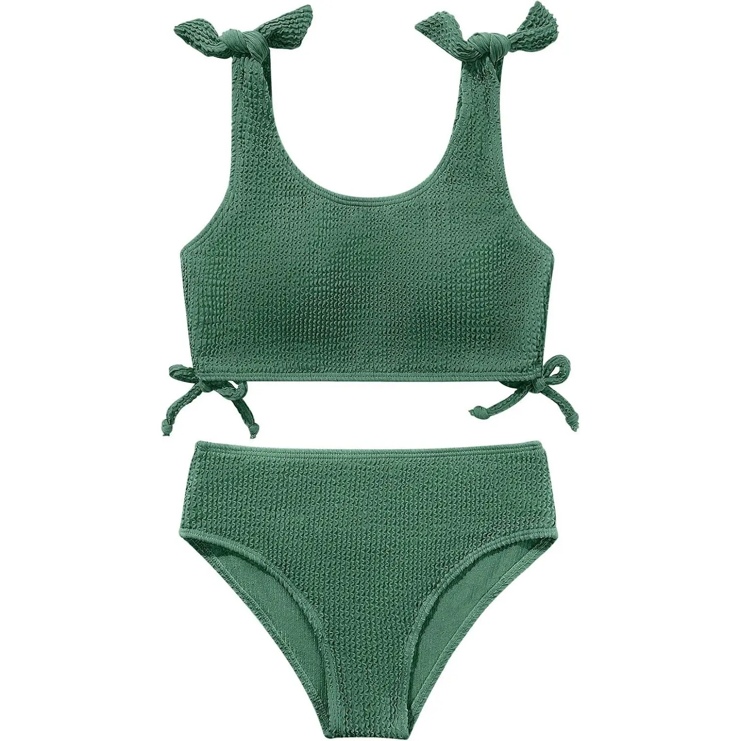 Girls 2-Piece Solid Bikini Set with Bowknot Shoulder Straps, Teen Swimwear Bathing Suit for Ages 9-16 Years, Summer Beach Swimsuits(Gift)