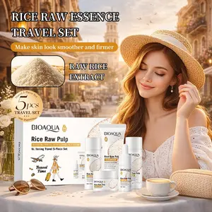 Rice Raw Pulp Whitening Travel 5-Piece Set, Brightening Kit, Hypoallergenic & Portable, Cleansing + Moisturizing + Brightening, Ideal for Daily Use, Travel, Camping
