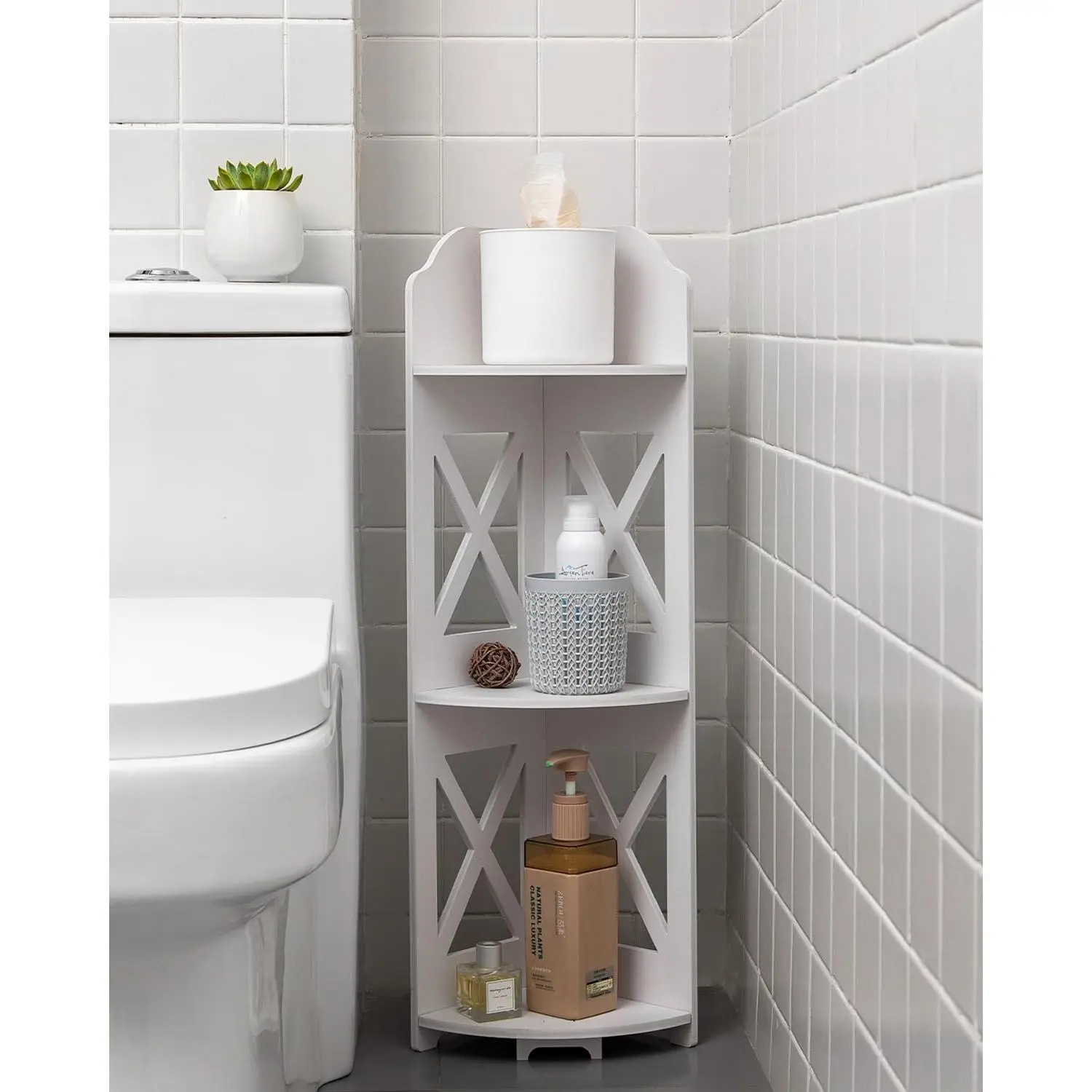 Corner Shelf Stand, Storage Organizer  for Bathroom, Corner Shelf  for Small Space, Stand Also Use for Toilet Paper Stand,White
