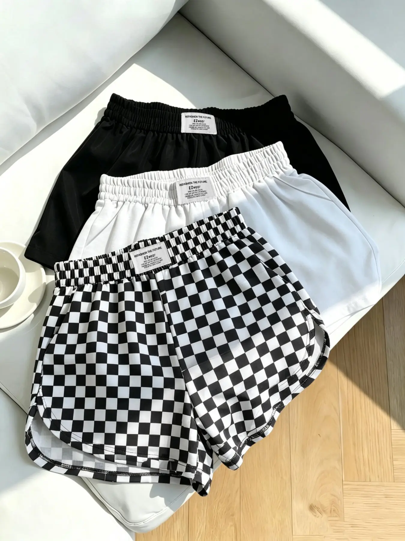 3-Pack Summer Women's Solid Color/Checkered Gym Shorts, Elastic Waist Loose Fit Lightweight Fitness Shorts, Casual Bottoms for Daily Wear and Workout, Loose Sporty Shorts