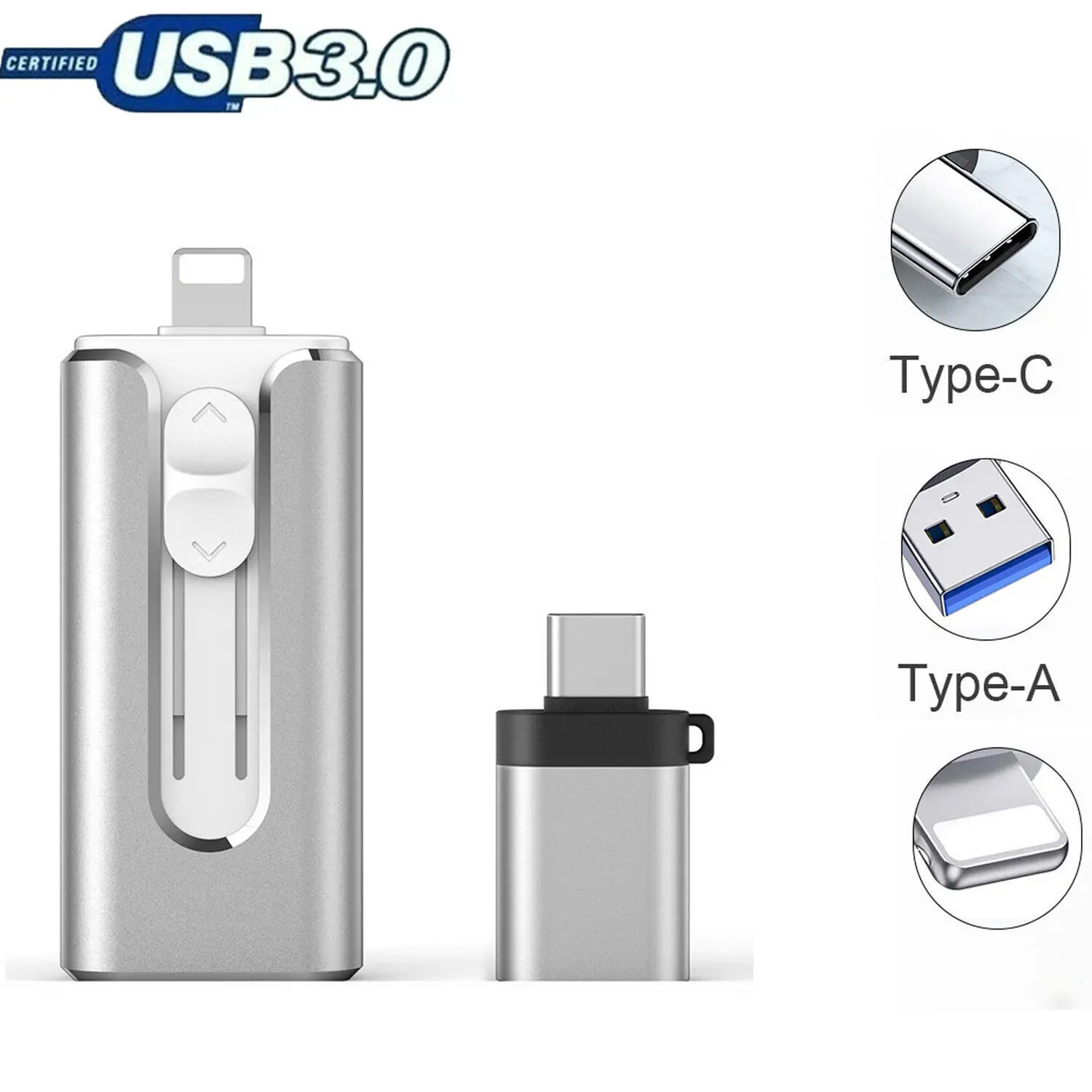 4-in-1 Flash Drive for iPhone & Type-C & Android & PC, USB 3.0 External Drive, iPhone Thumb Drive Photo Stick, USB 3.0 Memory Stick PenDrive, 64GB 128GB 256GB 512GB 1TB Portable Backup Storage, Perfect Valentine's Day, Birthday & Christmas Gifts!