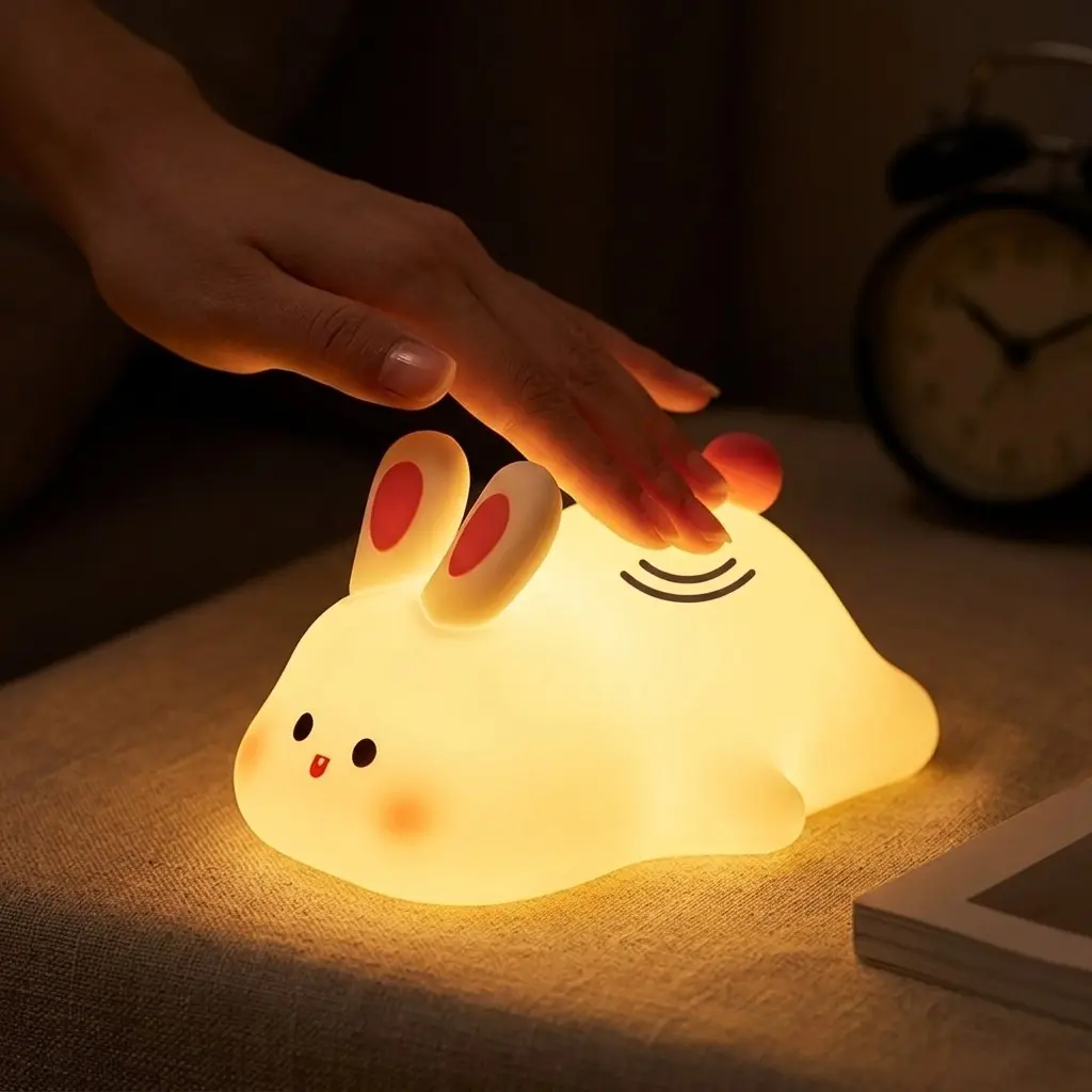 Tap-Control Rabbit Silicone Night Light, USB Rechargeable 3-Brightness Desk Lamp, Soft Glow Bedside Decor for Adults, Room & Office Accent