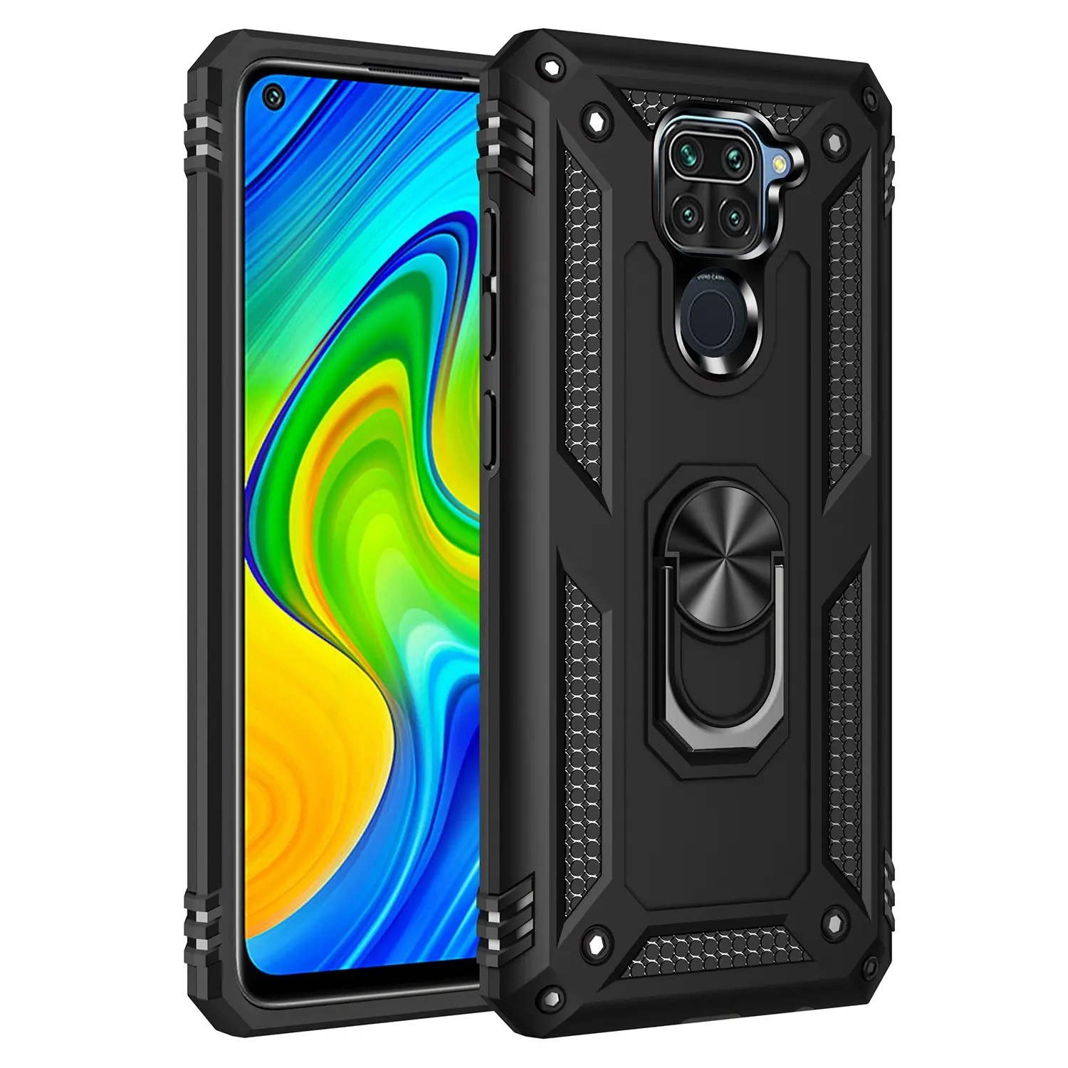 Case for Xiaomi Redmi Note 9 Hard Shell, Military Grade Protection, Shockproof, Anti-Drop, Rotatable Ring Stand, Non-Slip, Durable for Xiaomi Redmi Note 9 Phone Case