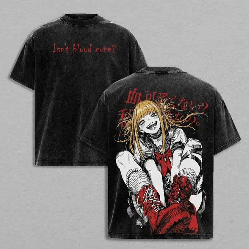 Toga Himiko My Hero Academia Anime T-shirt Harajuku Vintage Washed T Shirt Summer Cotton Short Sleeve Tees Clothes Men Clothing
