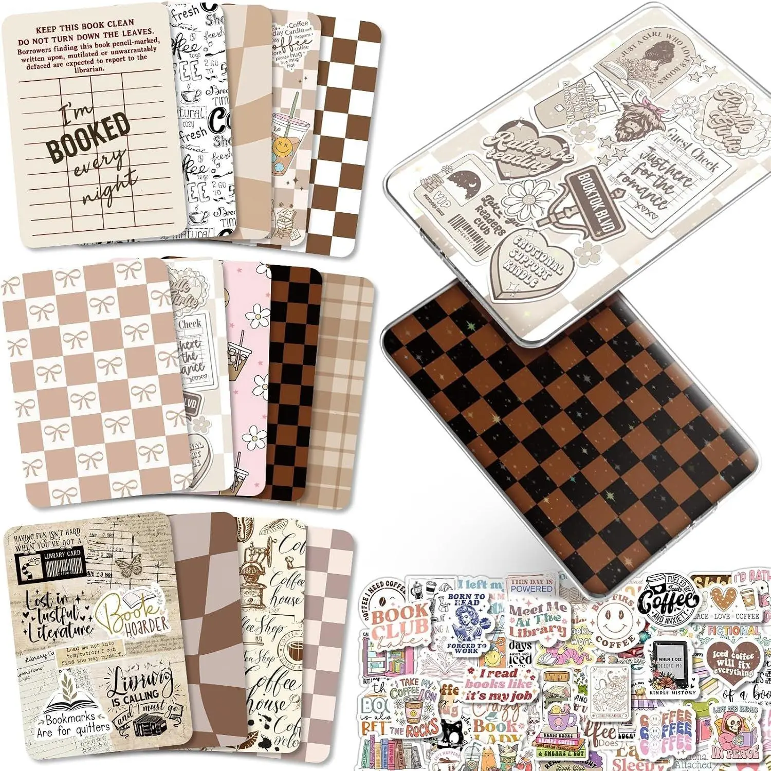 14 count Inserts Cardstock for Kindle Paperwhite 11-12th and Kindle Colorsoft Signature Edition,50PCS Stickers & E-reader Inserts For Kindle Paperwhite Accessories For Kindle Clear Case 6.9"x4.8", Coffee