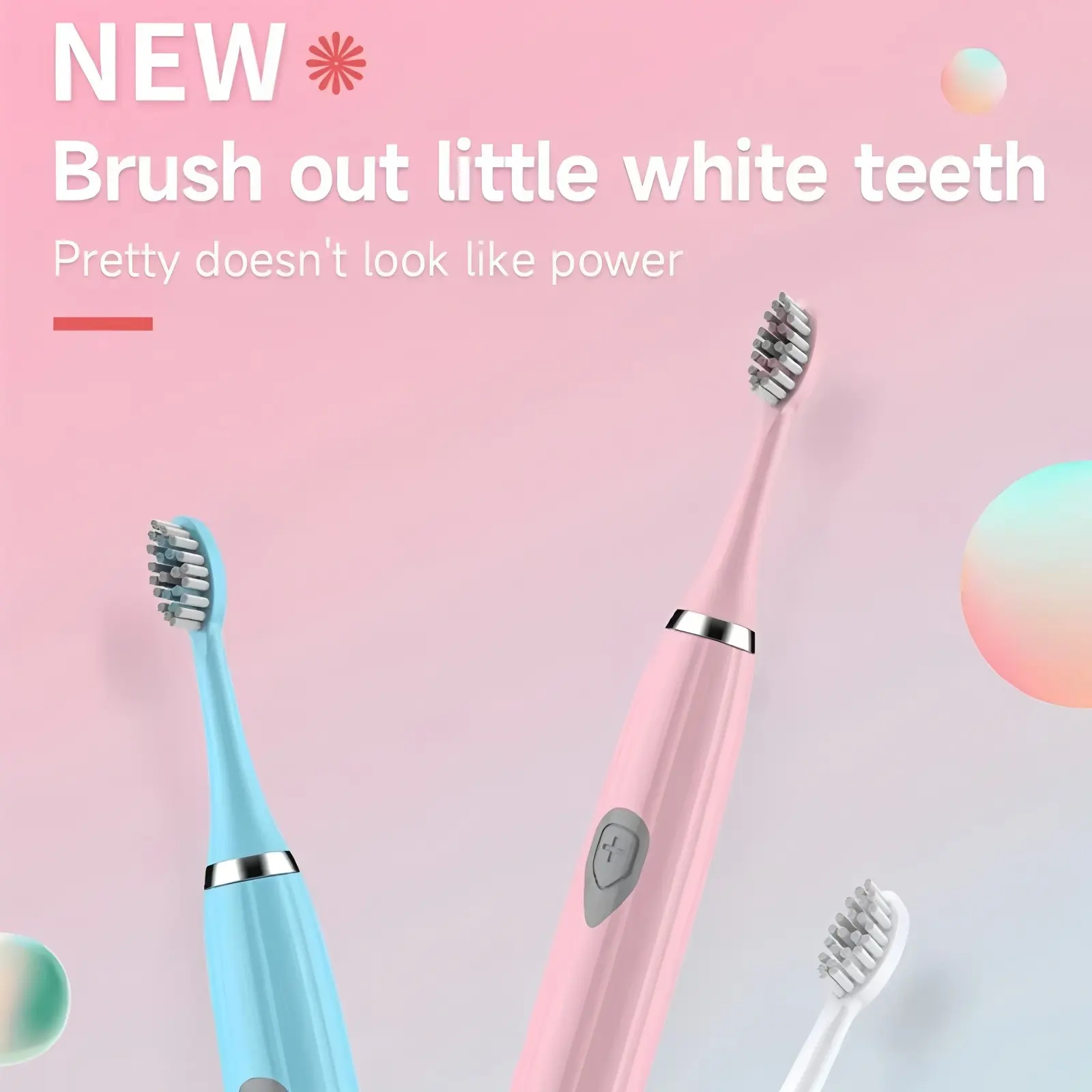 Battery-Powered Electric Toothbrush, Compact Design for Easy Portability, Includes Three Replacement Heads, Suitable for Kids and Adults