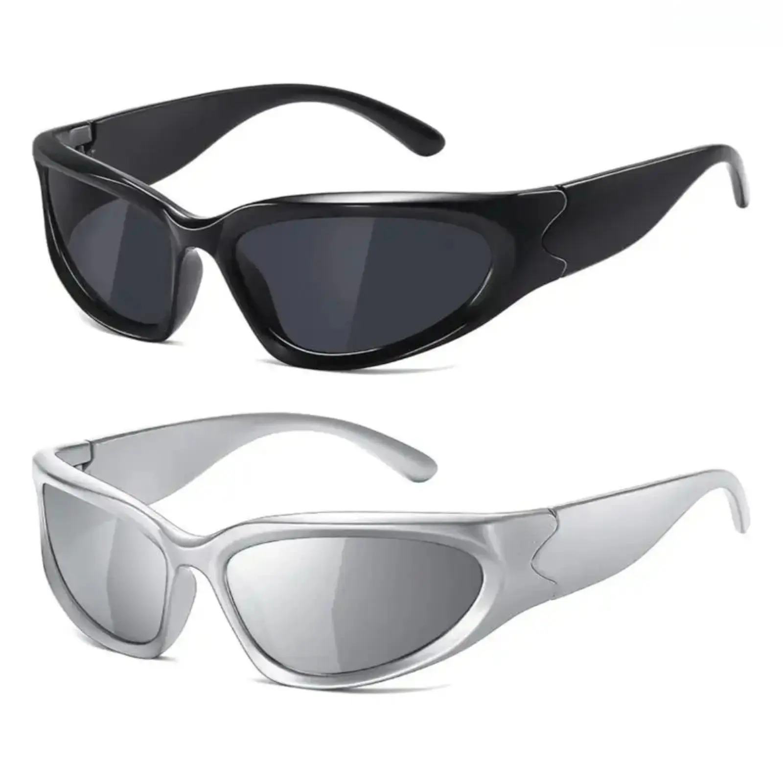 Y2K Rimless Wrap Around Sunglasses for Women & Men, Futuristic Shield Shades, UV400 Polarized Lightweight Eyewear, Cyber Y2K Festival Rave Glasses for Streetwear, Driving, Cycling, Outdoor Travel