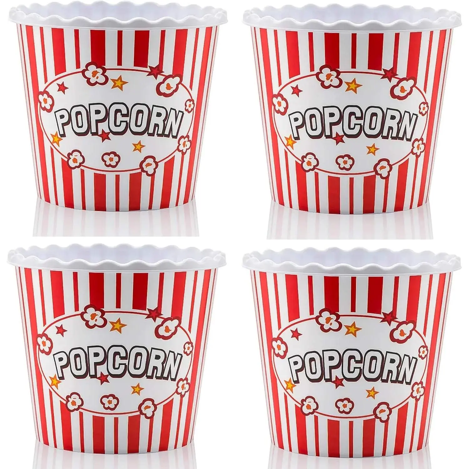 Modern Style  Plastic Popcorn Box/Popcorn Containers/Popcorn Bowls Set for Movie Theater Night - ( - Red/White 4 Pack-75 oz)
