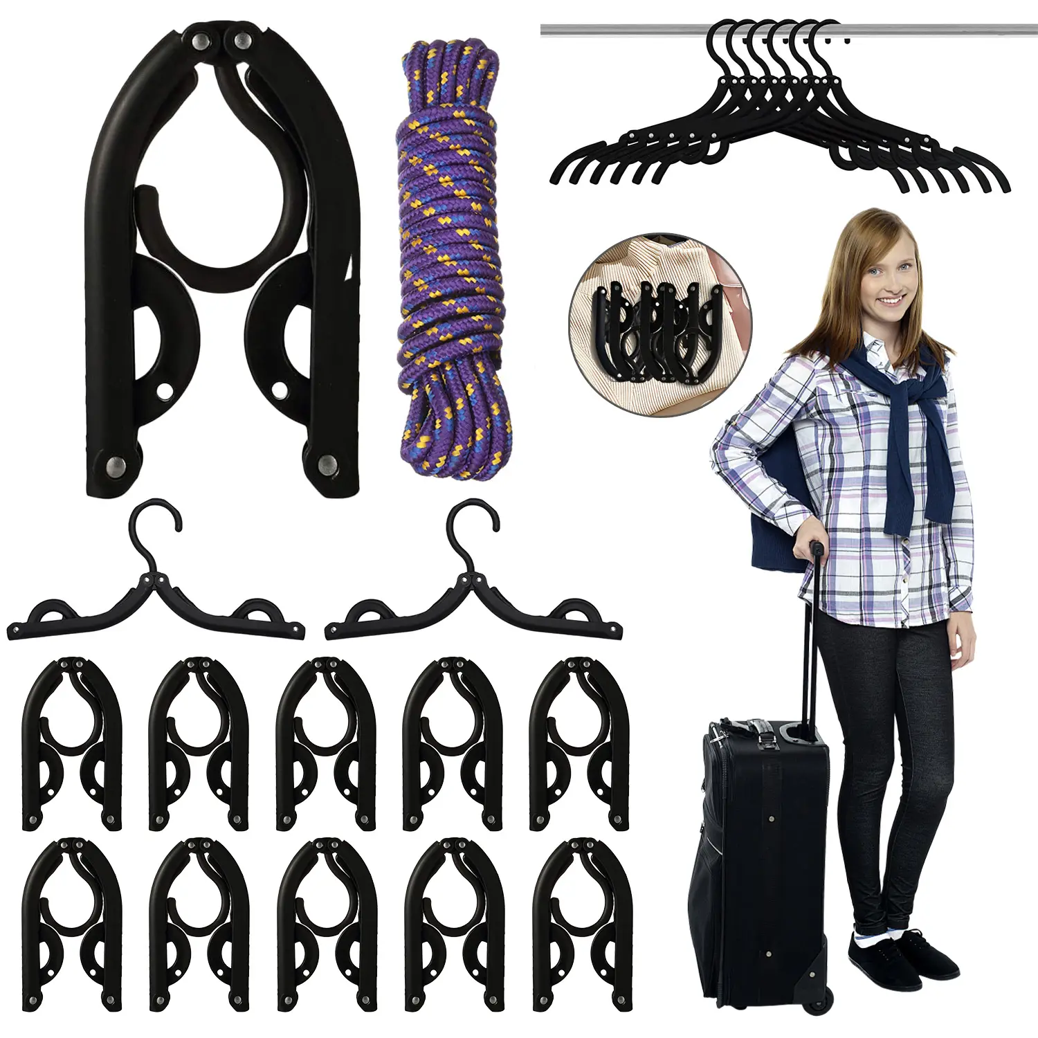 Foldable Travel Clothes Hangers, Portable Anti-Slip Space Saving Hangers for Travel Camping Home Use