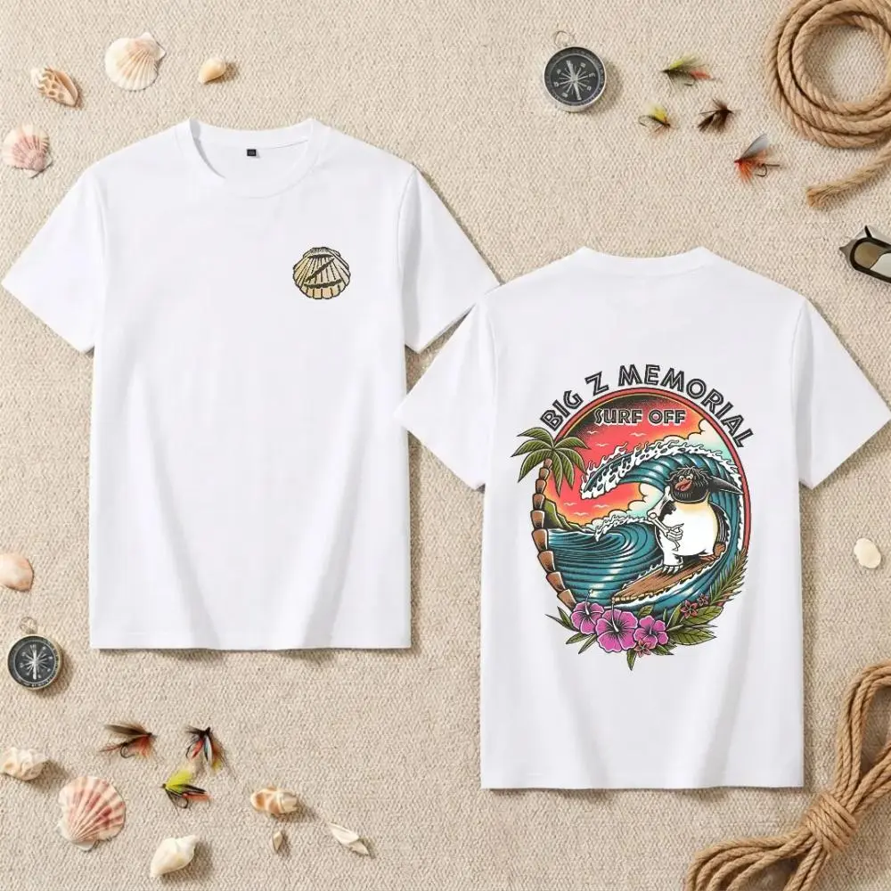 Big Z Penguin Graphic T-Shirt, Unisex Retro Cotton Tee with Funny Surf's Up Movie Design, Oversized Streetwear for Summer Vacation, Personalized Garment, Basic, Soft, Thanksgiving, Easter, Outdoors, Parties, Cartoon, Cute