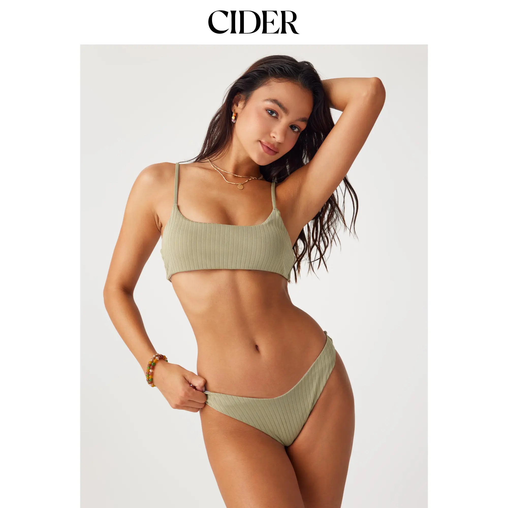 Cider Scoop Neckline Texture Bikini Swimsuit