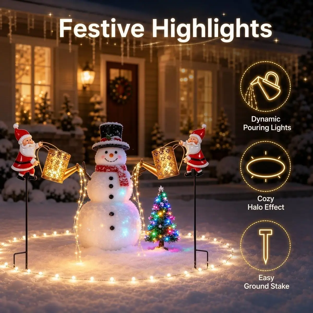 Solar Powered Santa Claus Watering Can Light, Rose Flower Solar Stake Lamp, Waterproof LED Garden Decor, Led Outdoor Lights, Christmas Atmosphere Light, No Wiring Needed
