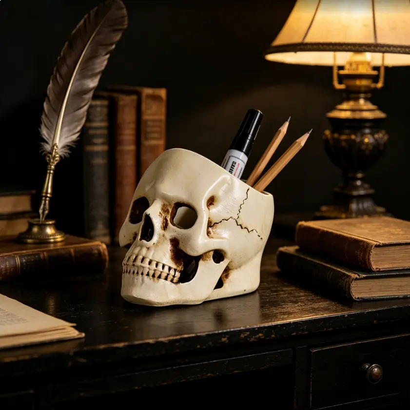 Hollow Skull Multi-Functional Resin Ornament, Desktop Makeup Brush Storage Box, Mini Succulent Planter, Creative Tealight Candle Holder, Vanity Table Trinket Organizer, Balcony & Garden Home Decor Craft