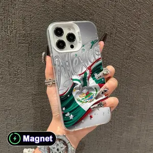Mexico Flag Phone Case for iPhone 17 16 15 14 13 12 11 X XR XS Air Pro Max Plus Colorful Silver Magnet Cover