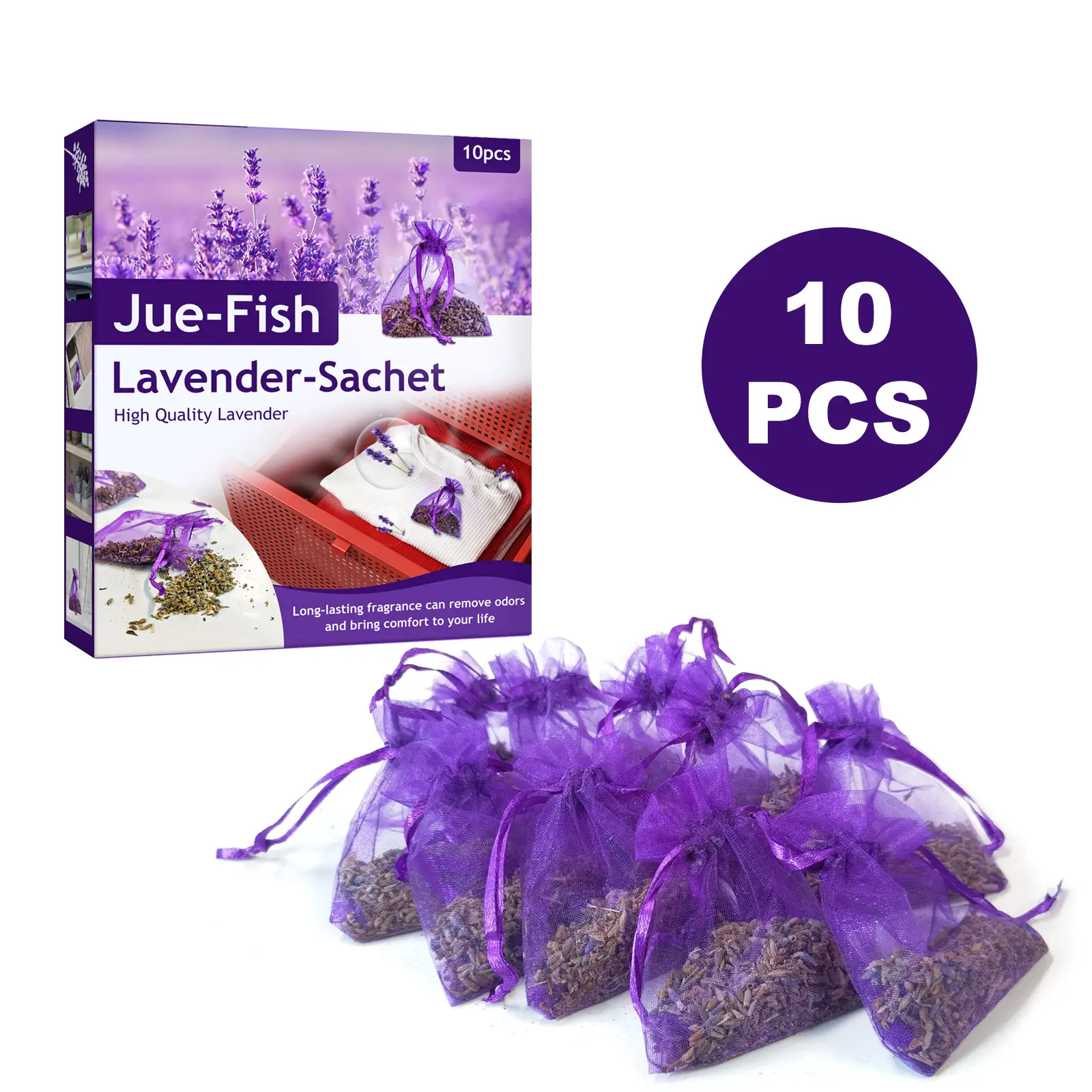 Natural Lavender Sachet, Dried Buds Fragrance Bag, Eliminates Odors & Relieves Stress, Perfect for Wardrobe & Car & Shoe Cabinet, 10-Pack Set, For Home & Office Users