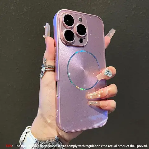 Luxury Glitter Laser Aurora Magnetic Shockproof Phone Case iPhone 18 17 16 15 14 13 12 11Pro Max With Glass Lens Protection Support Magnetic Magsafe Charging Case for Men and Women disappearing phone case magic trick