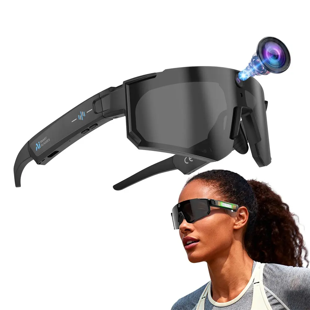 Sport Smart Sunglasses with Video, 8MP Anti-Shake Camera, First Person Photo and Video Shooting ,One Click Recording, 290Mah Battery ,AI Real Time Translation,Music Playback, Bluetooth Calling, WiFi Transfer for Photo Video