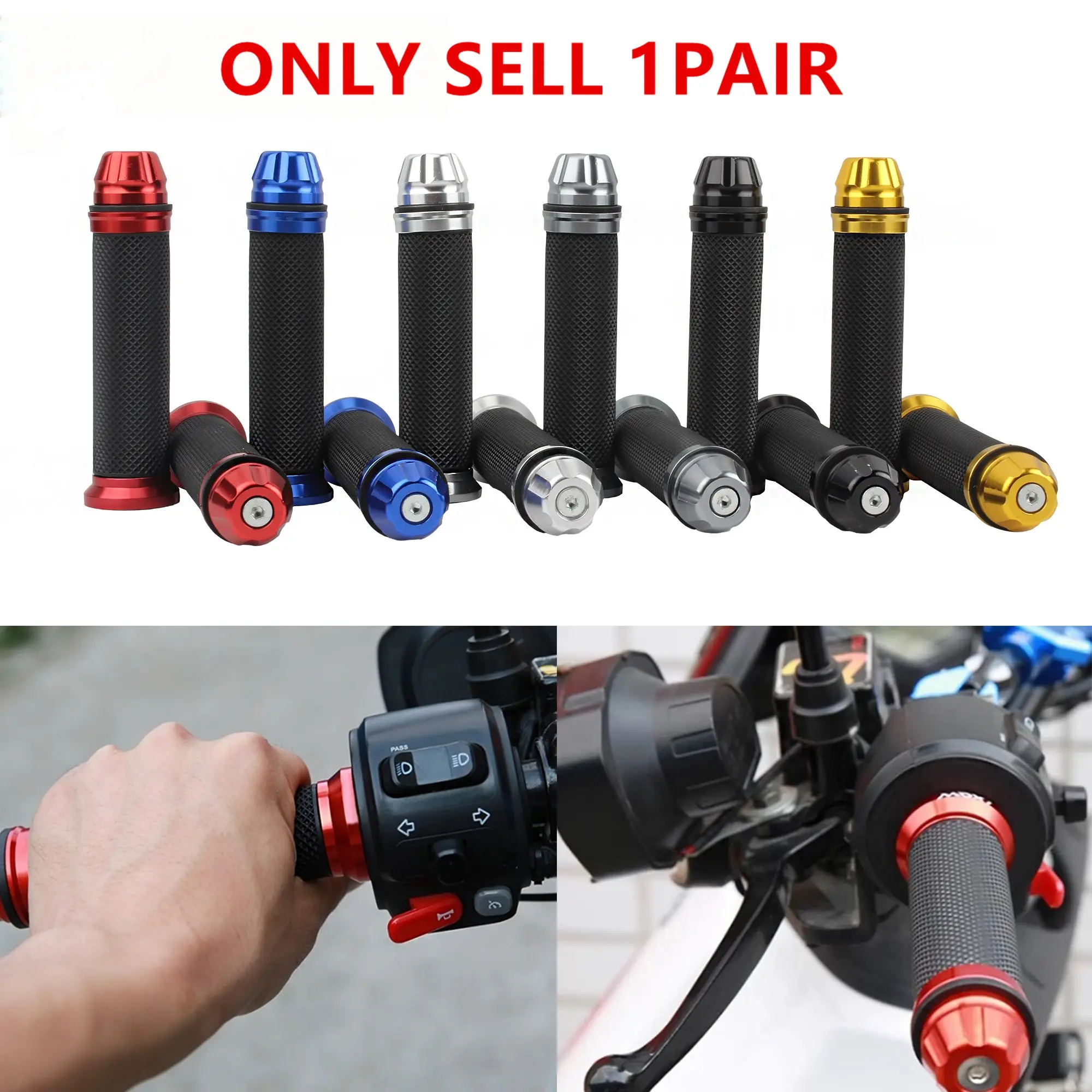 7/8'' Motorcycle Grips, Hand Bar Grips Rubber, Anti-Slip Mountain Motocross Handlebar, Durable & Comfortable Grip for Riders