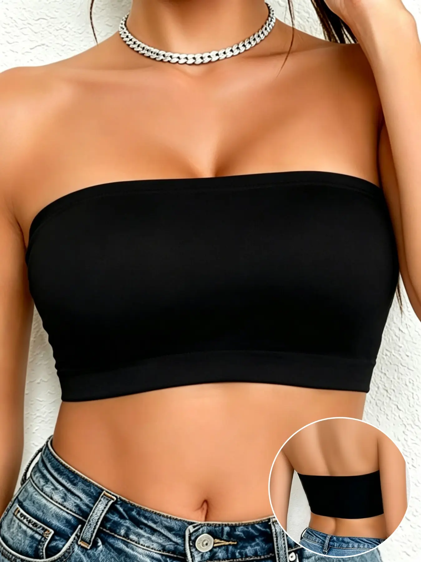 1Pc Strapless Seamless Non-Slip Silicone Strips Wireless Casual Bandeau Everyday Essential Bra Lightweight Breathable Thin Skin Friendly Fabric No Pad Non Slip Strapless Seamless Bra Underwear