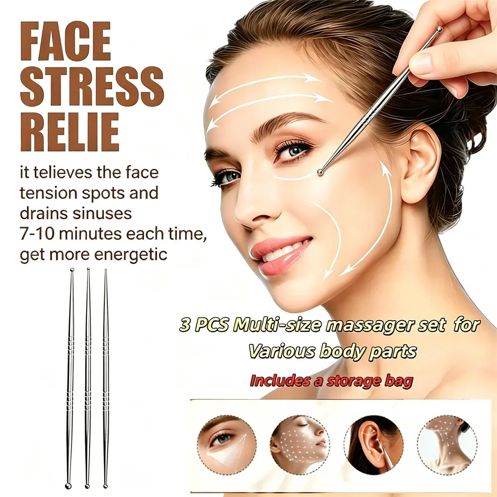 3pcs Stainless Steel Deep Tissue Massage Pen Set, Acupressure Massage Stick, Acupressure Tool, Full Body Trigger Point Relief, Portable and Durable