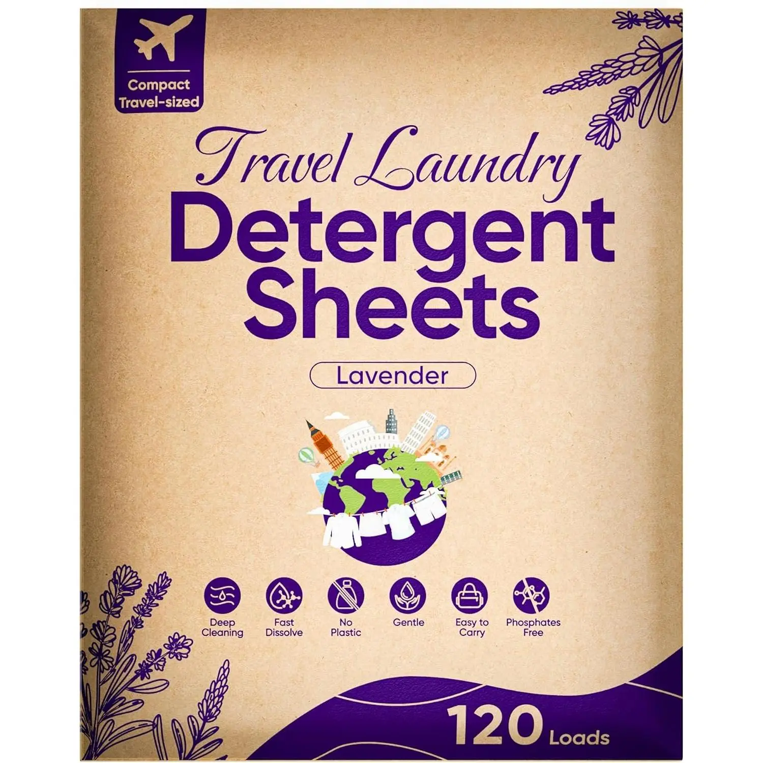 Travel Laundry Detergent Sheets 120 Loads Lavender |  Washing Detergent Sheets Plastic-Free Liquidless Laundry Strips for Camping Dorm