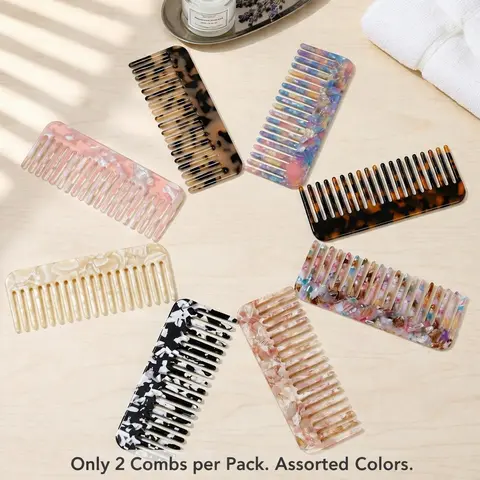Colorful Acetate Board Comb Set (2 Pieces), Anti-Static Wide Teeth, Compact Lightweight Easy Clean, for Dry Wet Straight Curly Hair, Hair Styling Combs, Wide Tooth Comb