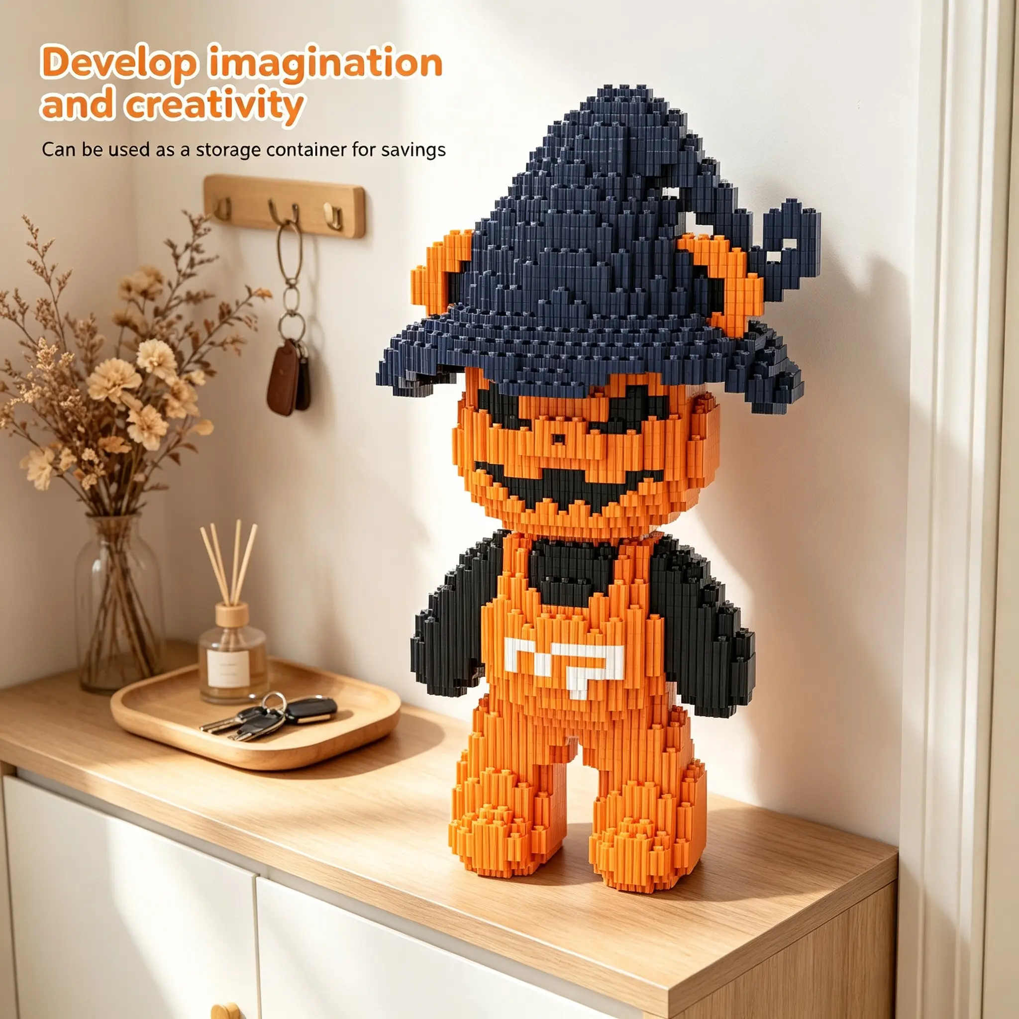 Halloween Skull Bear Lucky Bear Building Blocks 3D Puzzle Model, Stress Relief Toy, Indoor Decoration, Birthday Christmas New Year Gift, Buildable Blocks
