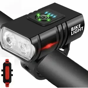 Ultra-Bright LED Bicycle Light Set 1 Pack, USB-C Fast Rechargeable, Front 6 Modes (Including Strobe) + Rear 2 Modes, Lightweight Aluminium, Safe Portable for Night Riding Camping, Suitable for All Ages Ebikes Electric Bikes