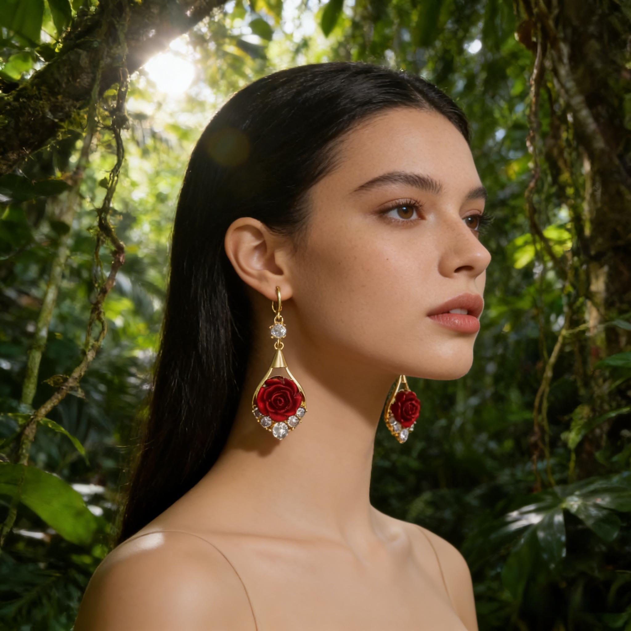 Rose Drop Earrings 14K Gold Plated Sparkling Crystal Tassel Design, Chic Elegant Fashion Jewelry Water Drop Earrings for Women 2025 DZEH4322