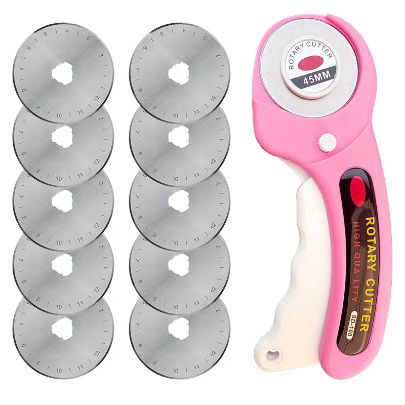 45mm Rotary Cutting Knife with 10 Replacement Blades, Sharp Fabric Cutter for Quilting, Patchwork, Sewing Projects, Essential Crafting Tool, Sewing Tools