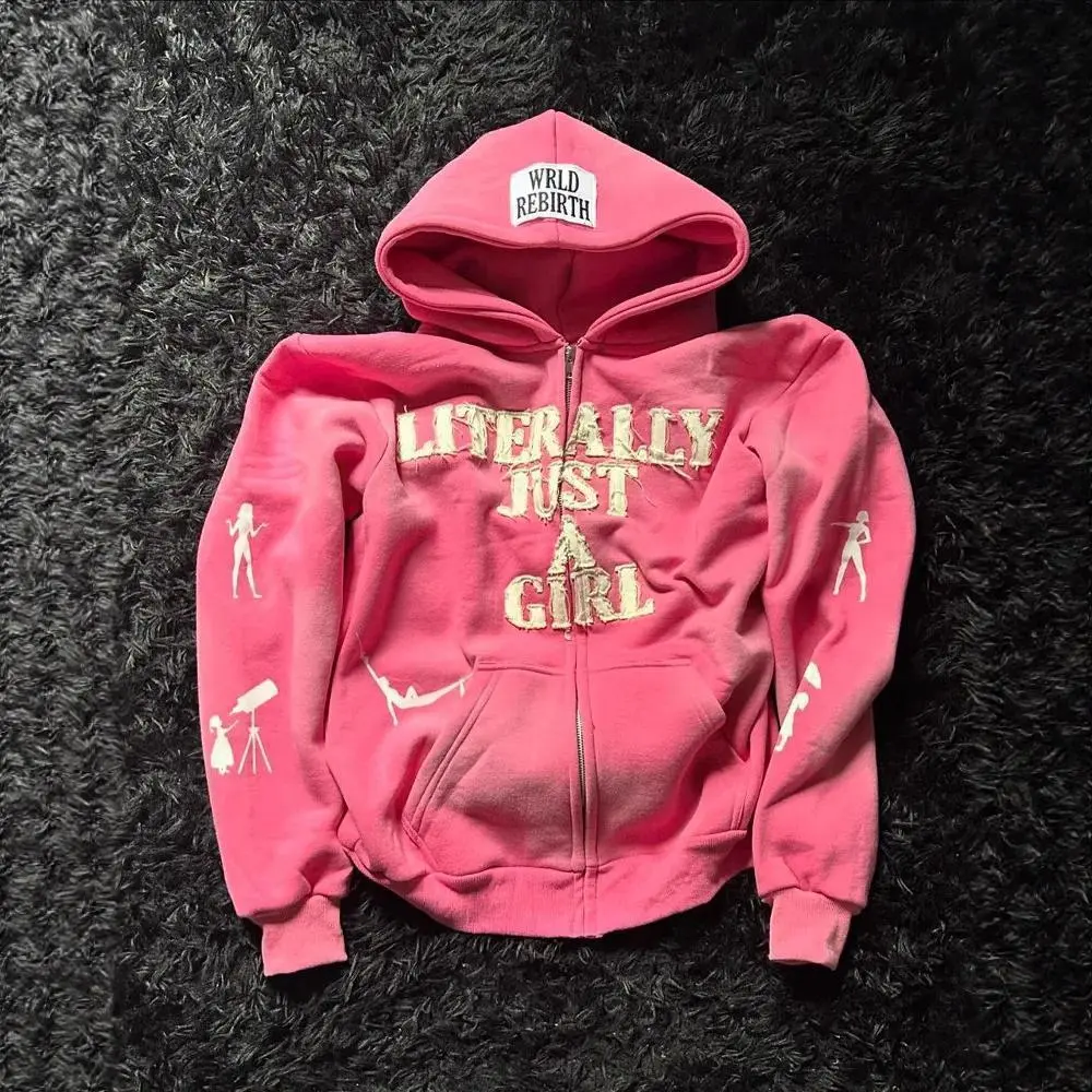 Y2K Hip Hop Hoodie Men Women 3D Print Letter Streetwear Loose Zip Up Cardigan Casual Oversized Pullover Sweatshirt Vintage Trend