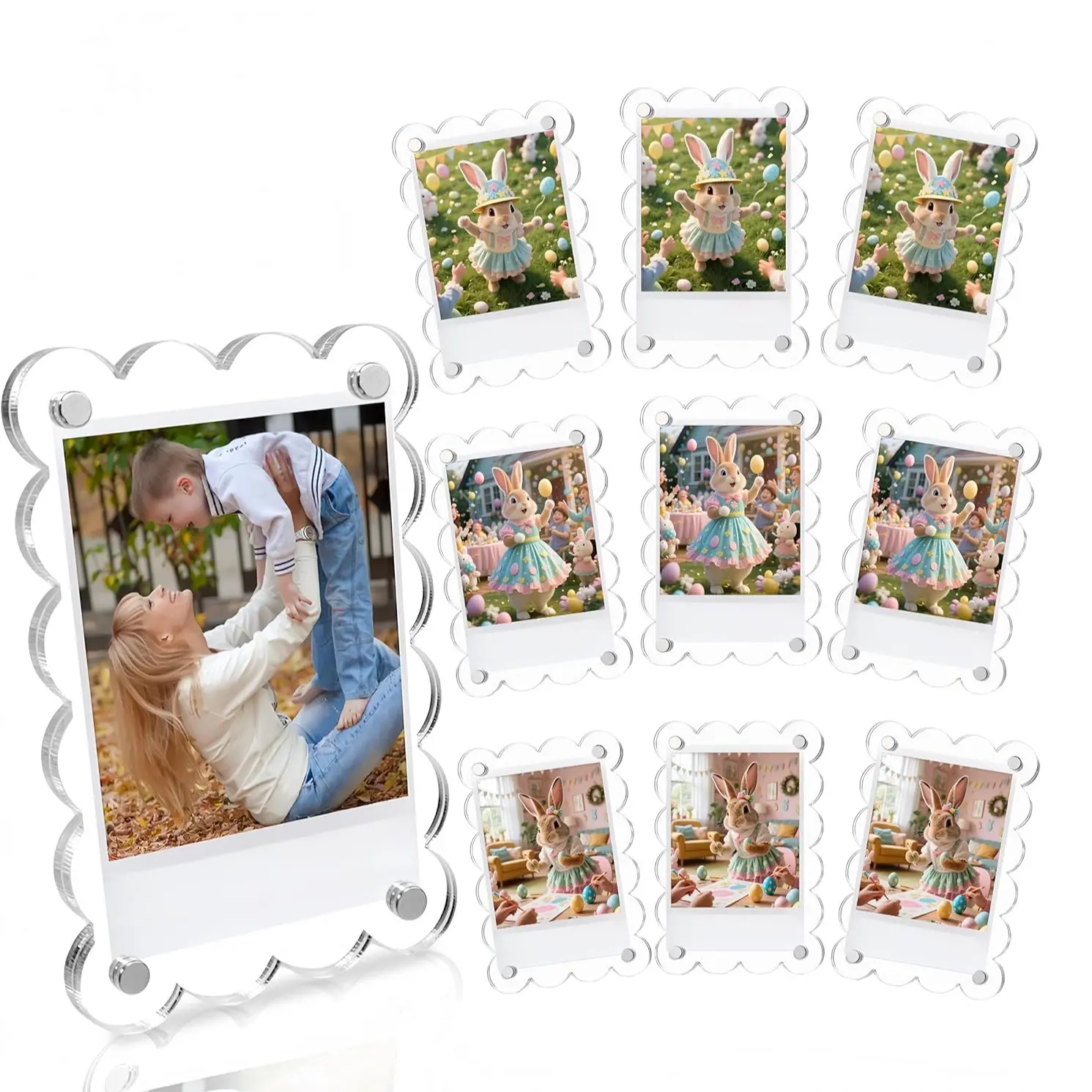 10-Pack 2.36 X 3.54 Inch Acrylic Magnetic Photo Frames, Wavy Design, Double-Sided Polaroid Frame, Refrigerator/media Cabinet Holder, Transparent Set