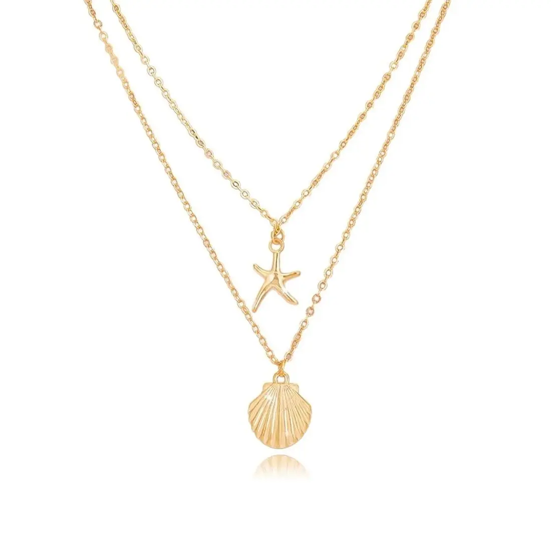 Boho Style Starfish & Seashell Design Pendant Necklace, Fashion Jewelry for Party, Daily Clothing Decor, Trendy All-match & Exquisite Jewelry for Birthday Gift, Trendy Charms Necklace, Beach Boho Necklace