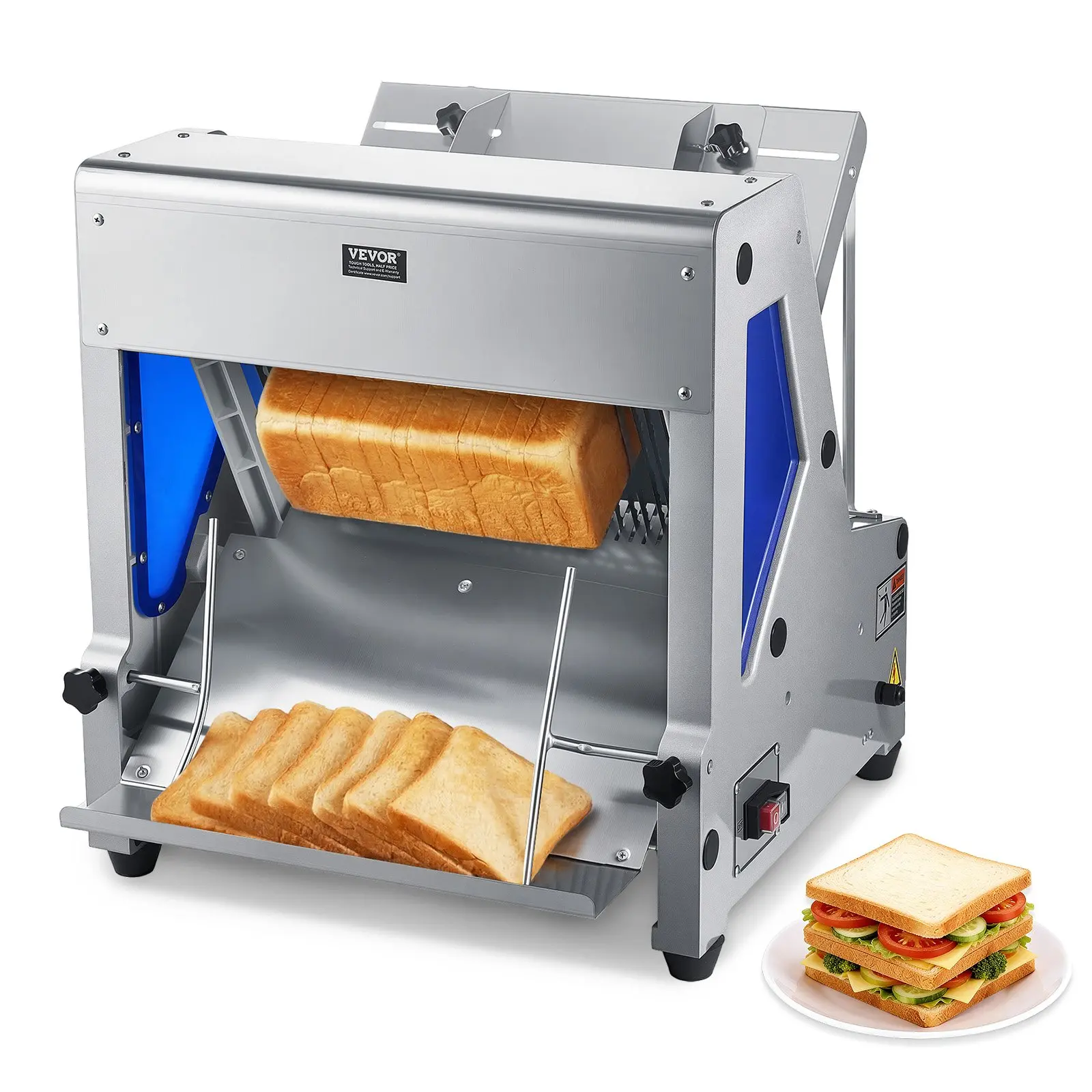 【Summerfinds】VEVOR Electric Bread Slicer, 370W Bread Slicing Machine, Die-Cast Aluminum Countertop Bread Cutter Machine for 12mm Slice Thickness, Commercial & Home Use for Bakeries Restaurants, 120V